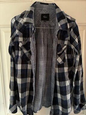 Rails Soft Cotton Navy and White Plaid Speckled Gauzy Shirt Size S